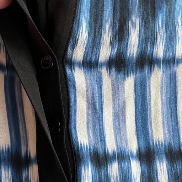 XS EUC Vince Silk Sleeveless Black Denim Blue Tie Dye Lined Summer Shift Dress - Picture 6 of 12